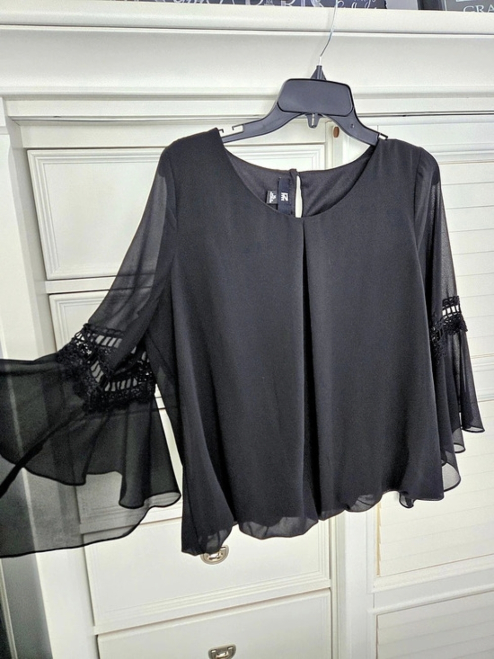 IZ Byer Black Sheer Sleeve Blouse Size XL